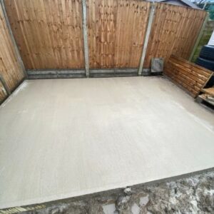 concrete shed foundations and new fence panel installation