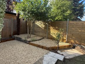 landscaping of garden in harrow using sleepers as border