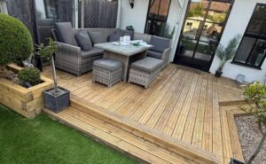 residential landscape gardening services showing a softwood decking project
